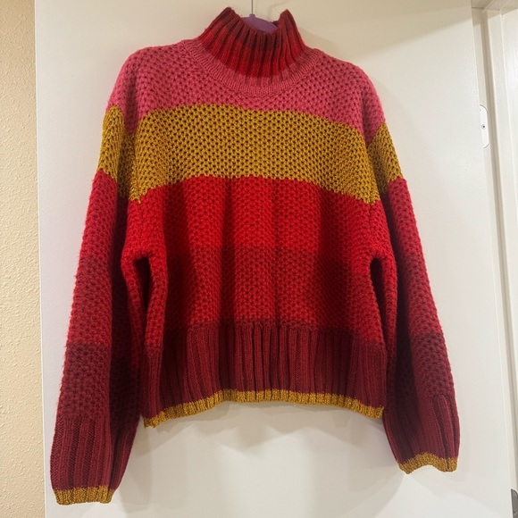 NWT FARM Rio Shiny Stripe Colorblock Turtleneck Sweater RED MULTI Medium $210 - Picture 3 of 12
